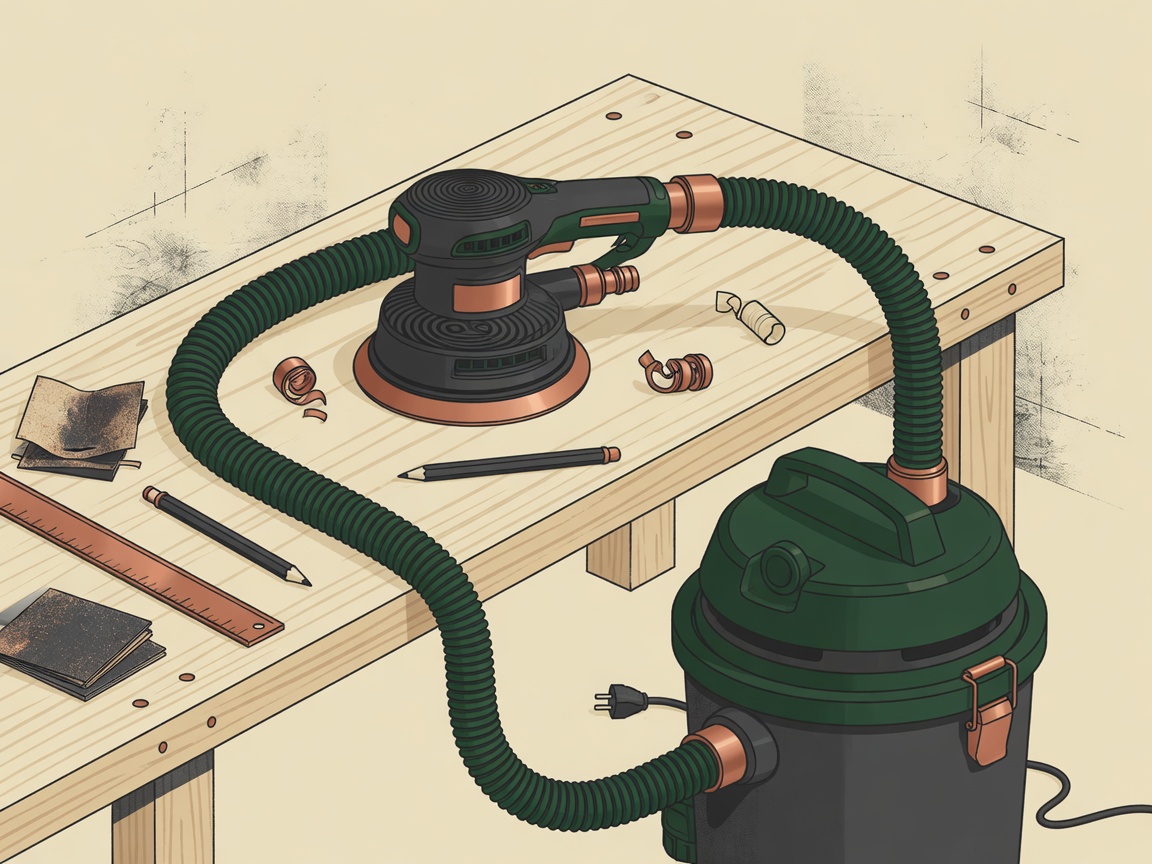 Editorial illustration of a tool hose connected to a generic shop vacuum